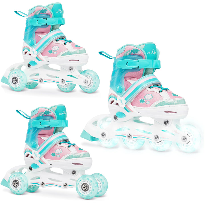 RAVEN 3in1 Inline Skates Triskates Rollschuhe Inliner für Kinder Mädchen verstellbar 27-30 (16,5cm-1