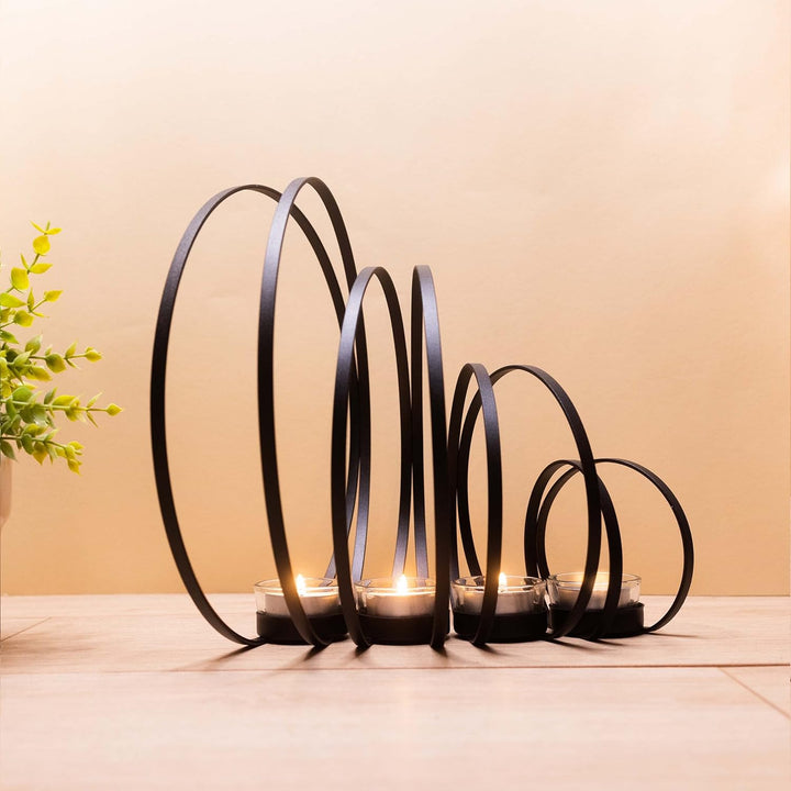 CeleBig® Kerzenständer 4er Set | Teelichthalter Schwarz | Kerzenständer Schwarz | Kerzenhalter mit W