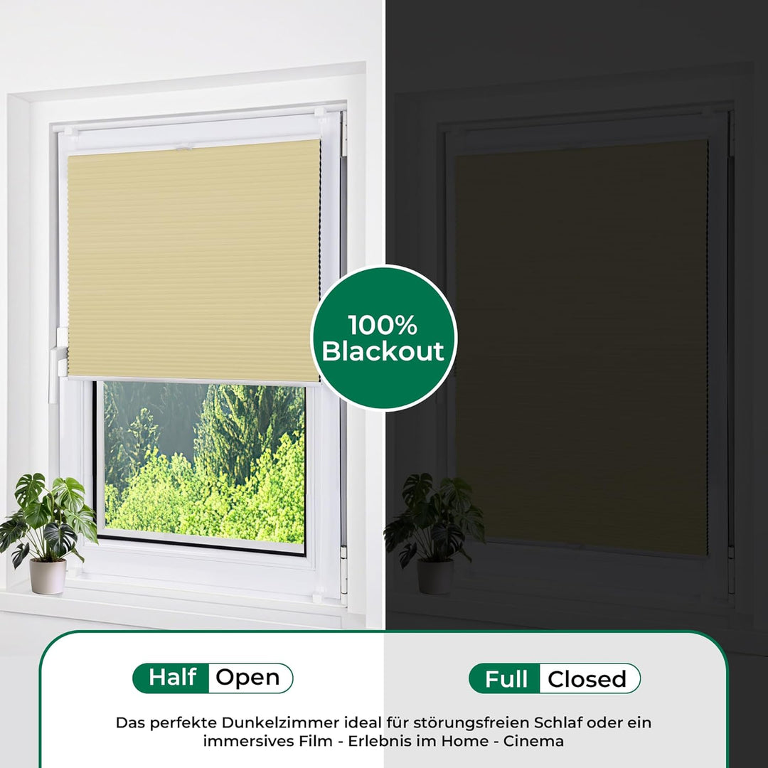 Allesin Wabenplissee ohne Bohren Klemmfix Thermo Verdunklungsplissee 45x110cm(BxH) Beige | 100% Verd