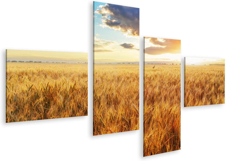 Bild Bilder auf Leinwand Sonnenuntergang über dem Weizenfeld Wandbild Poster Leinwandbild RBI 150x80