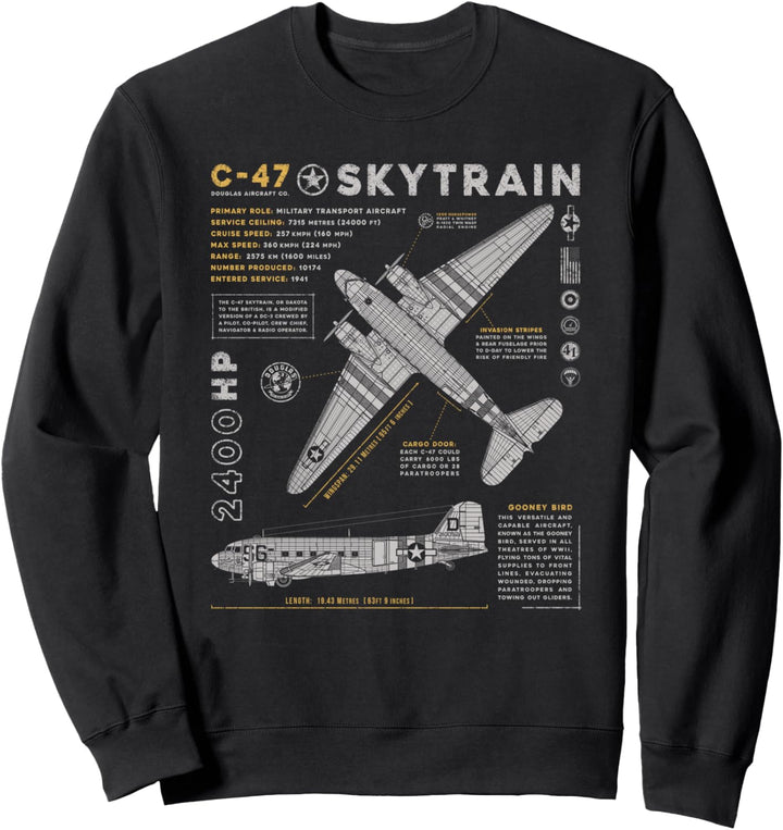 C-47 Skytrain | C47 Douglas Dakota WWII Transport Aircraft Sweatshirt