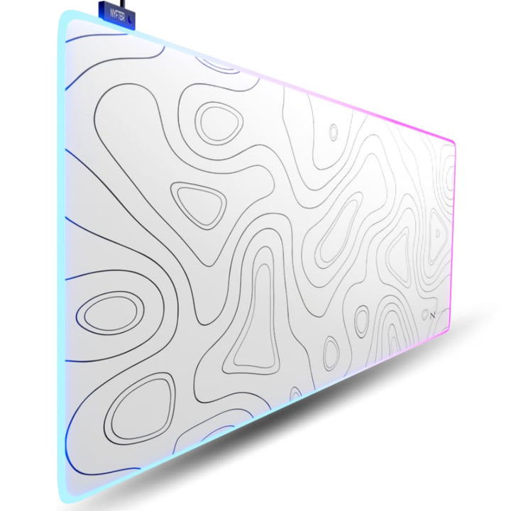 Nyfter - XXL Gaming Mauspad RGB White im Topography Design 900 x 500mm Premium Mousepad Size Gross v