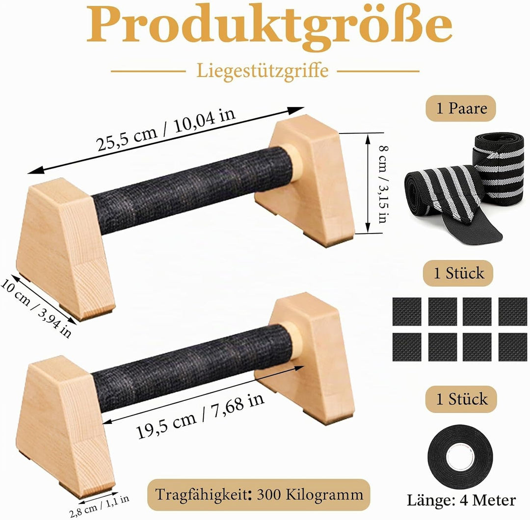 Liegestützgriffe, 2 Stück Liegestützgriffe aus Holz, Push Up Bars, Holz Parallettes, Calisthenics Eq