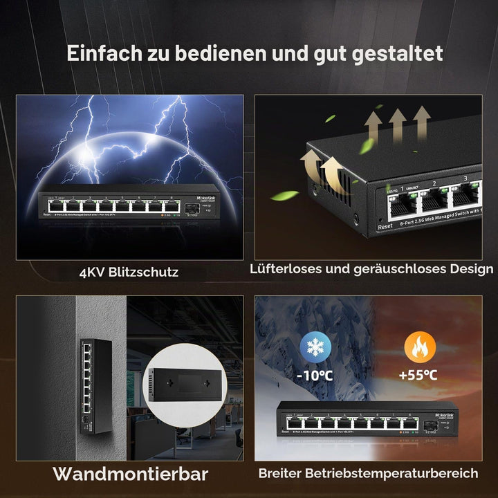 MokerLink 8 Port 2.5 Gigabit Managed Switch mit 10G SFP+ Slot, 8 x 2.5G Base-T Ports kompatibel mit