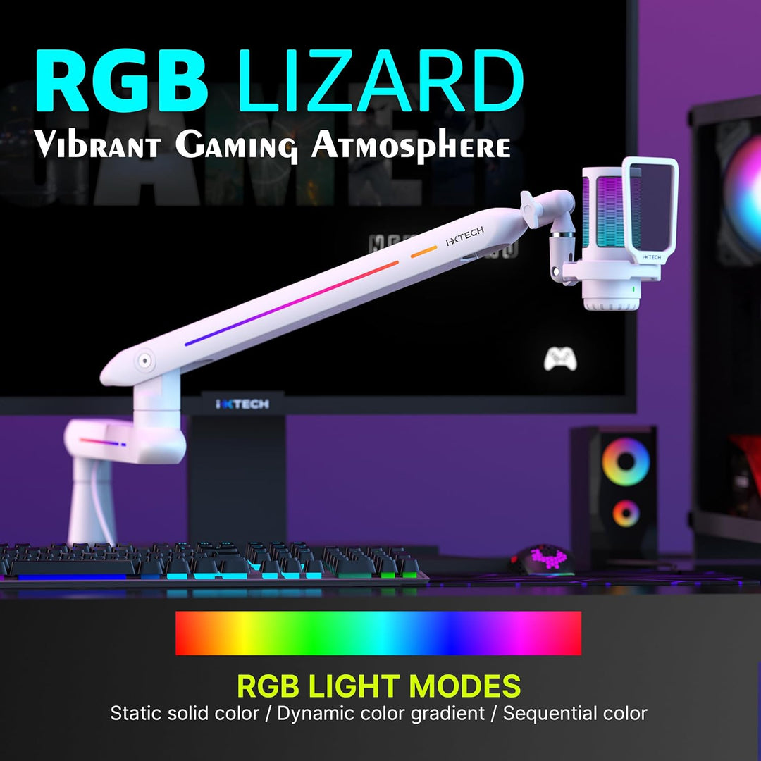 IXTECH RGB Low Profile Galgenarm für Mikrofon, verstellbarer Mikrofonarmständer mit Tischhalterungsk
