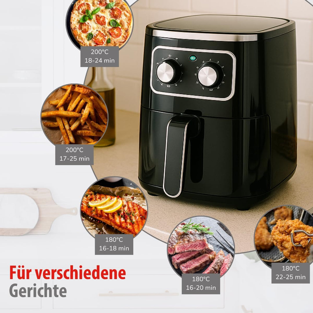alpina Airfryer 4.5L - Heissluftfritteuse 1-4 Personen - Air Fryer mit Timer-Funktion - einstellbare