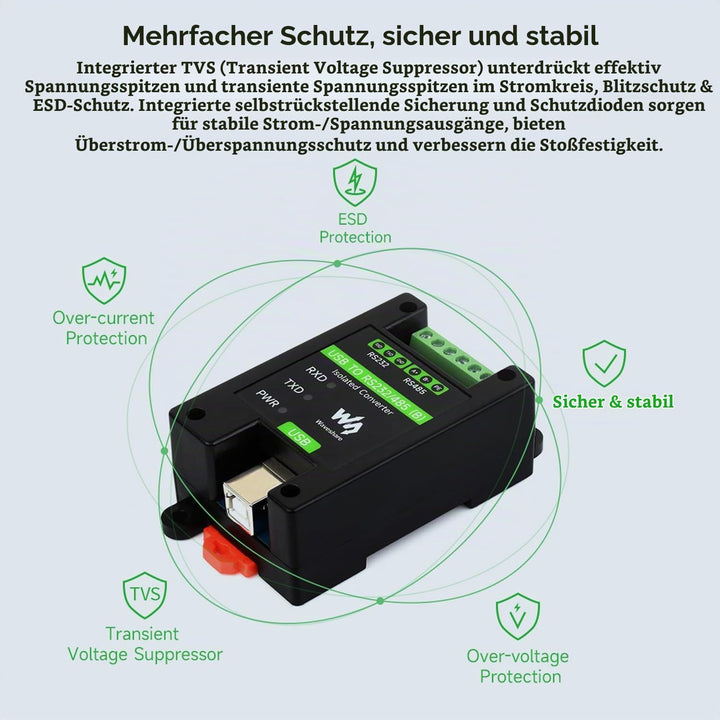 Waveshare USB to RS232/485 Industrial Grade Isolated Converter, Onboard Original FT232RNL Chip, Mult