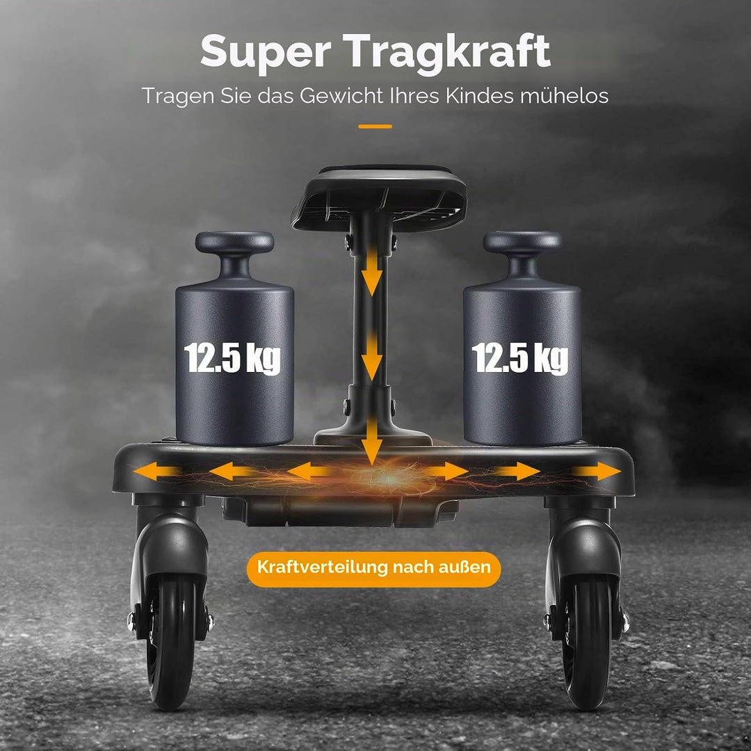 Buggy Board mit Sitz, FNRIDS Trittbrett für Kinderwagen Universal,mit Aufhängegurt, stabiles Two Whe