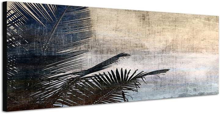 Paul Sinus Art Panoramabild auf Leinwand und Keilrahmen 120x40cm Palmblatt Meer Grunge