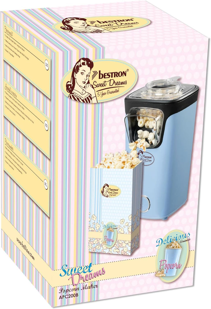 Bestron Popcornmaker, Turbo-Popcorn in unter 2 Minuten, Popcornmaschine mit Heisslufttechnologie, in