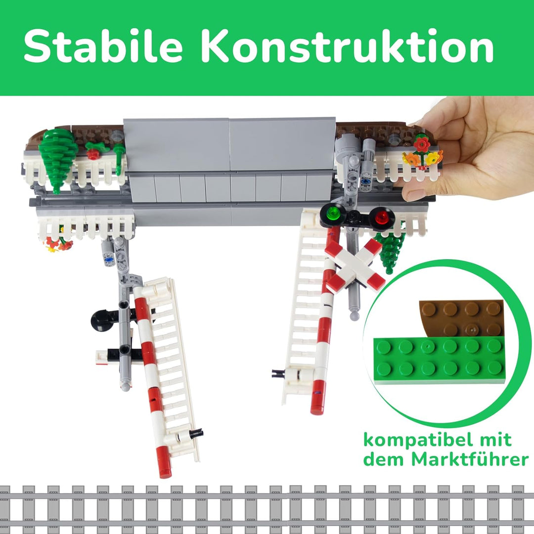 City Schienen Bahnübergang mit Geländer & 2 Gleisen - Eisenbahnkreuzung für Eisenbahn | Zug Schienen