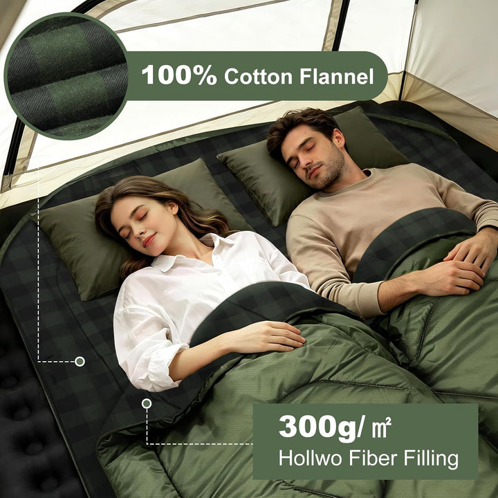 Flanell Doppelschlafsack,Schlafsack 2 Personen 230x160cm | 100% Baumwolle Futter,wasserabweisend,4 J