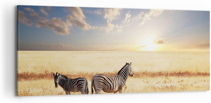 Wandbilder Dekoration Wohnzimmer Zebra tier gestreift savanne Panorama Bilder auf Leinwand 120x50cm