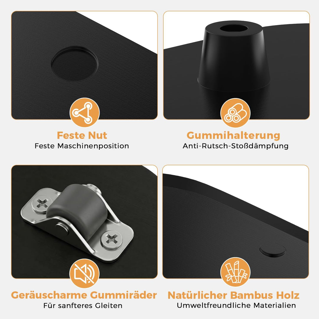 Gleitbrett TM7 für Thermomix, Brett für Thermomix mit 360° Rollen Gummifüssen, Bambus TM7 Gleitbrett
