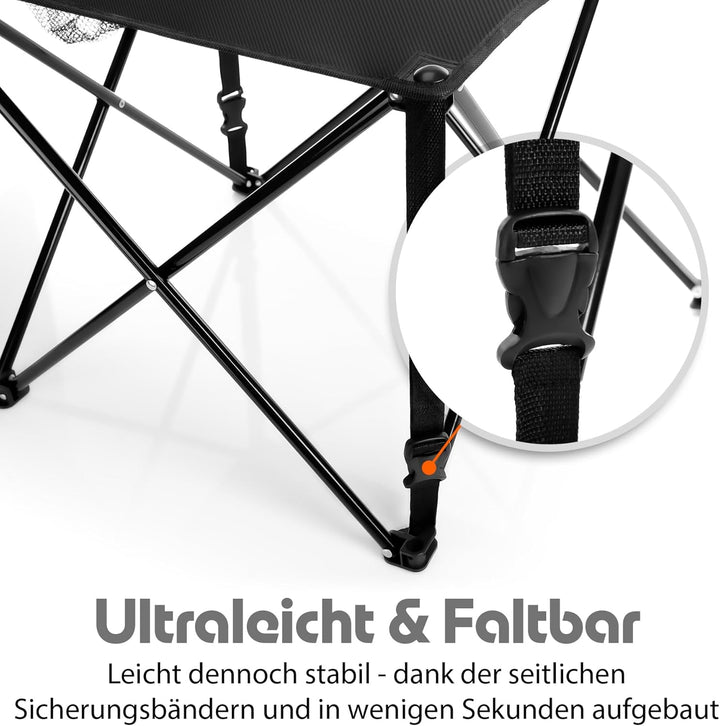 BigDean Campingtisch faltbar mit 2 Getränkehaltern Schwarz belastbar bis 30 kg – tragbarer & ultrale