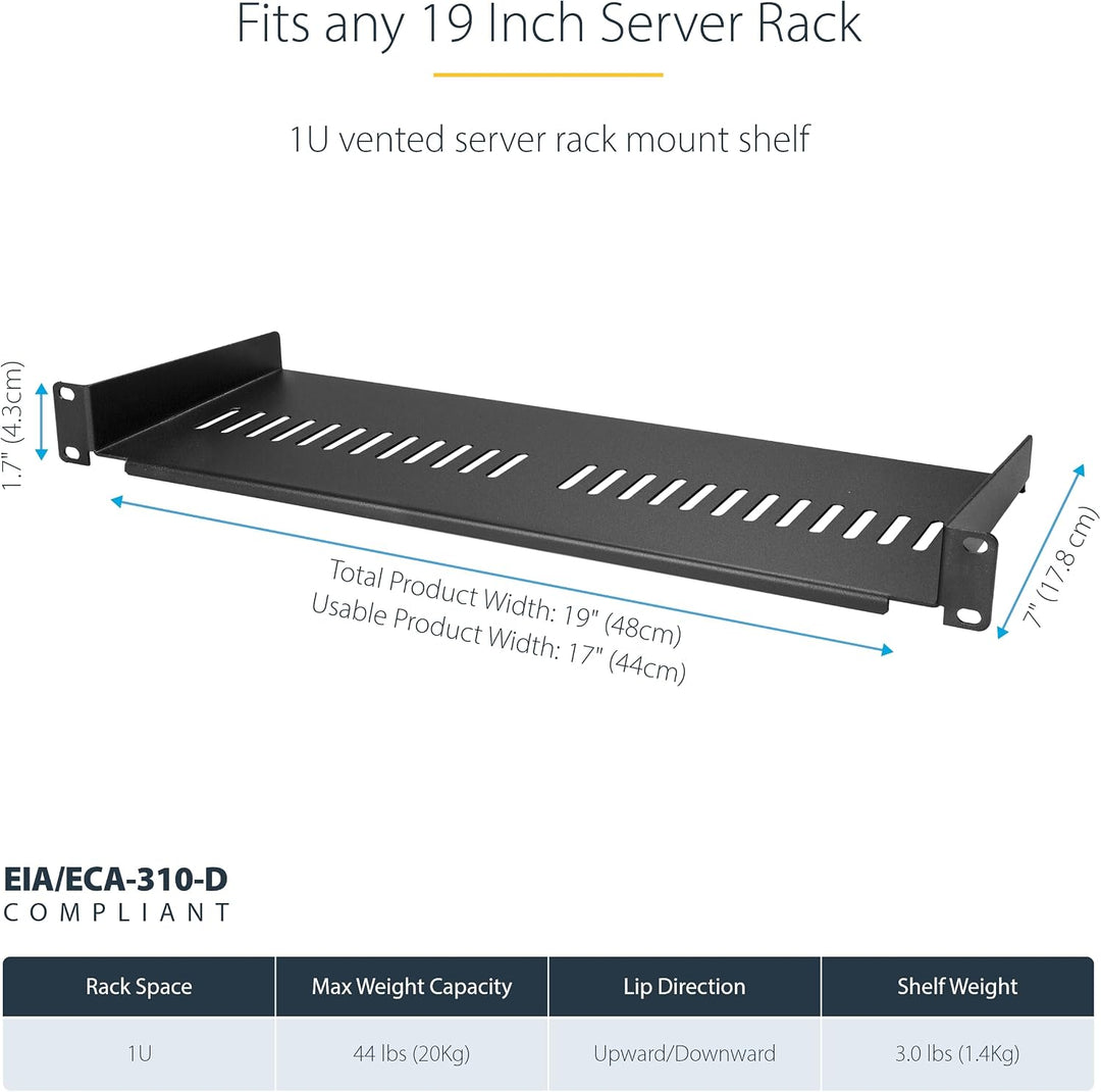 StarTech.com 1HE Fachboden - 1U perforiertes Universal-Rack-Montage-Regal für 19 Zoll Netzwerkschrän