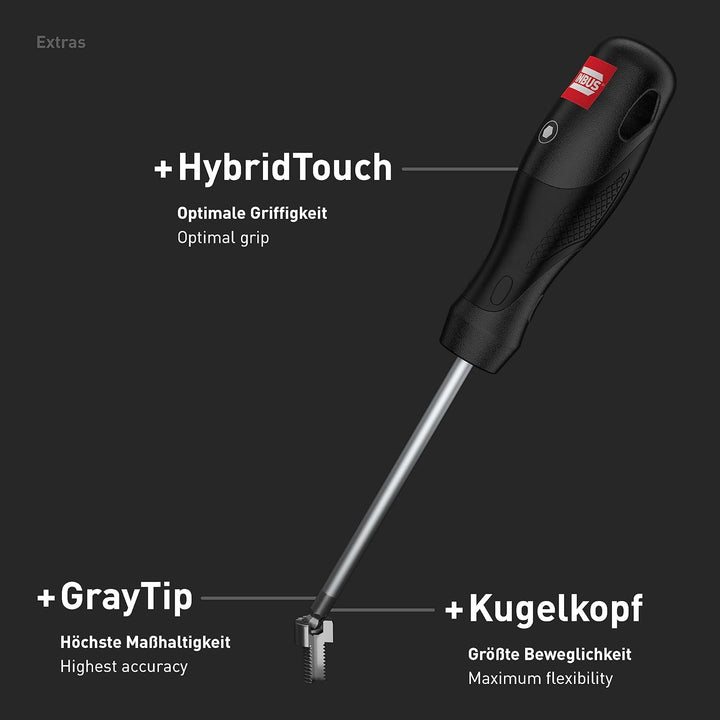 INBUS® 79863 Schraubendreher Set 6tlg, 2.5–8mm, mit Kugelkopf & HybridTouch 6× HX (2.5 – 8 mm), 6× H