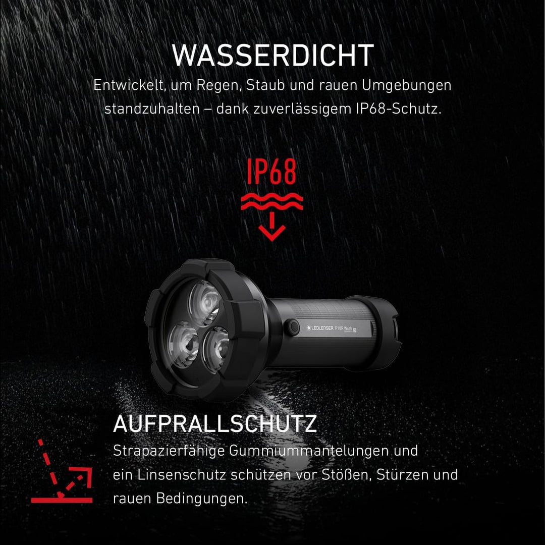 Ledlenser P18R Work Robust Taschenlampe LED, Suchscheinwerfer, aufladbar mit Lithium Akku, 4500 Lume