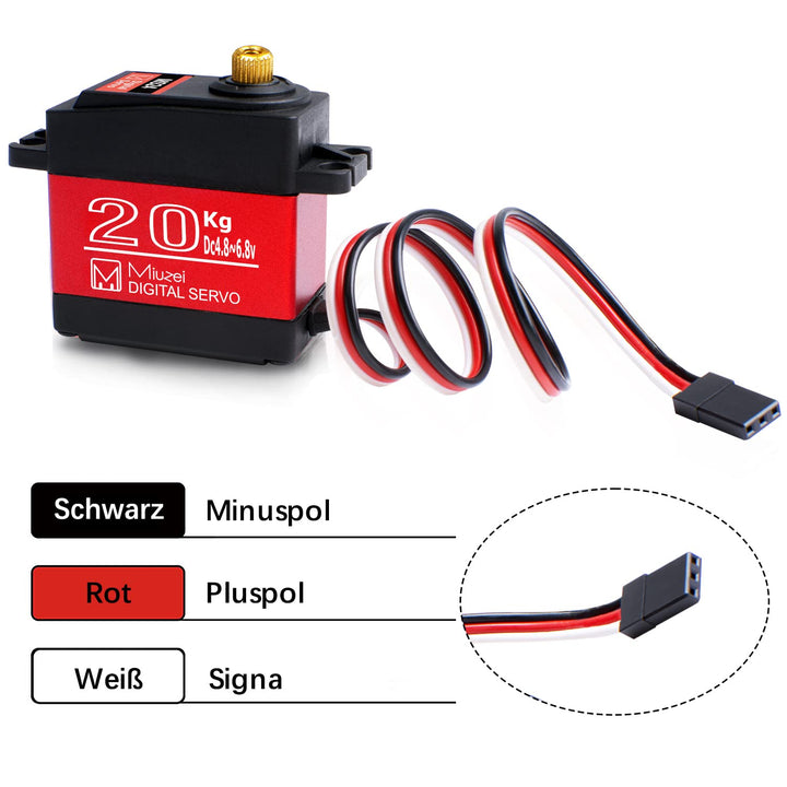 Miuzei 20KG Servo Motor High Torque Digital Servo Metal Waterproof 1/10 Scale Servo for R/C Car Robo