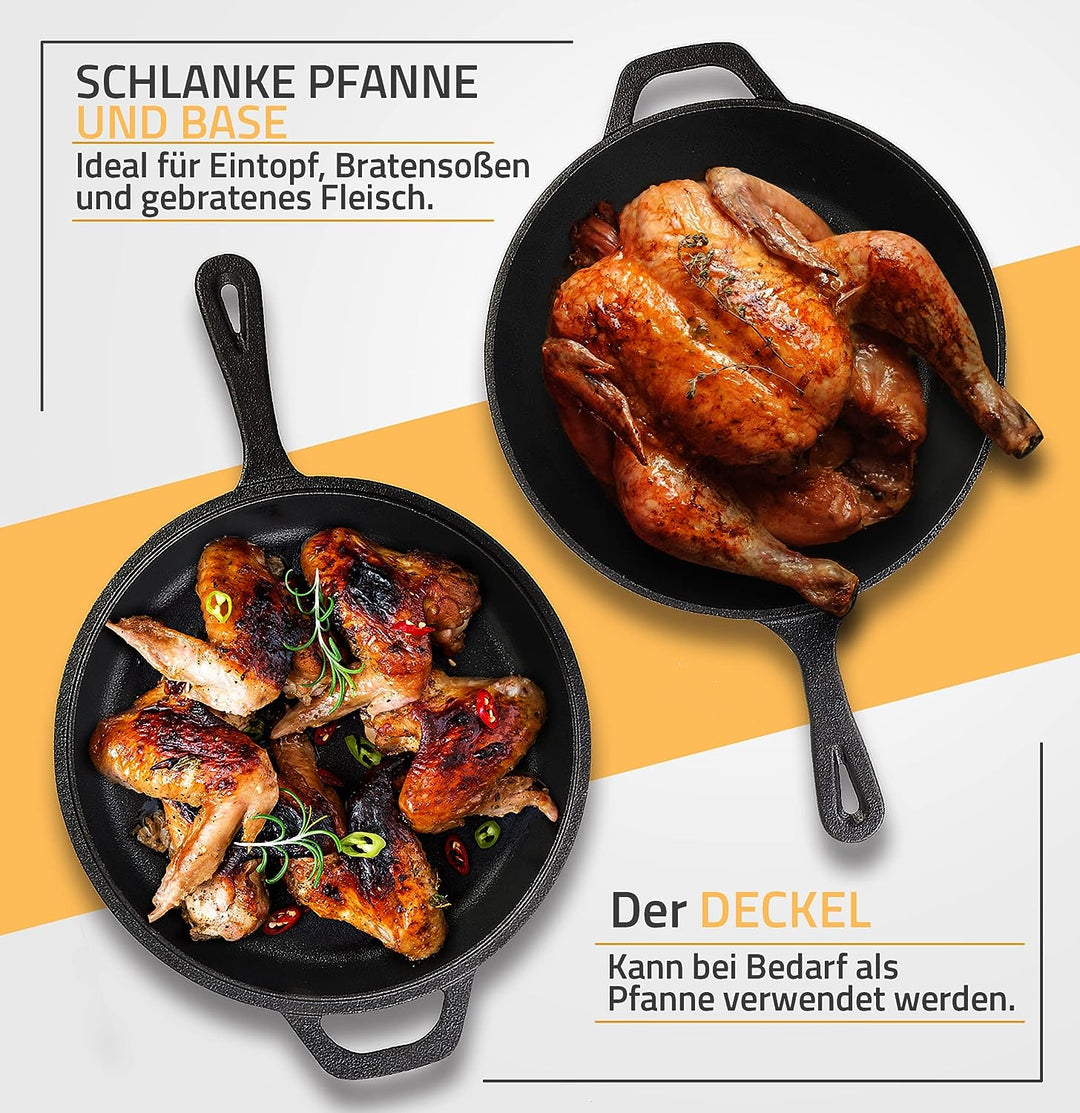KICHLY Beschichteter Gusseisen Schmortopf, 2 in 1 Combo Kocher mit 26 cm (10.25 Inch) Pfanne und 3.2