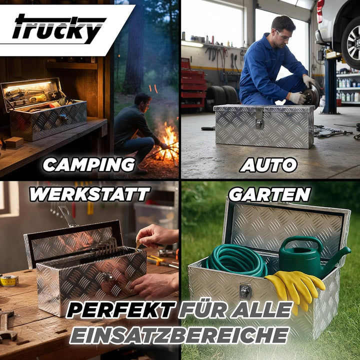 Trucky Truckbox aus Aluminium, Modell D015, 50x14x20cm, Abschliessbar, Robustes Riffelblech, inklusi