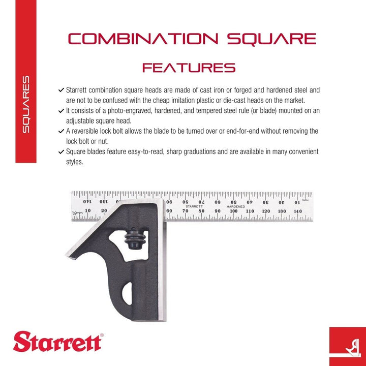 Starrett 10MH-150 Kombinationswinkel mit Winkelaufsatz, 150 mm, Metrisch & K53M-350-S Anschlagwinkel