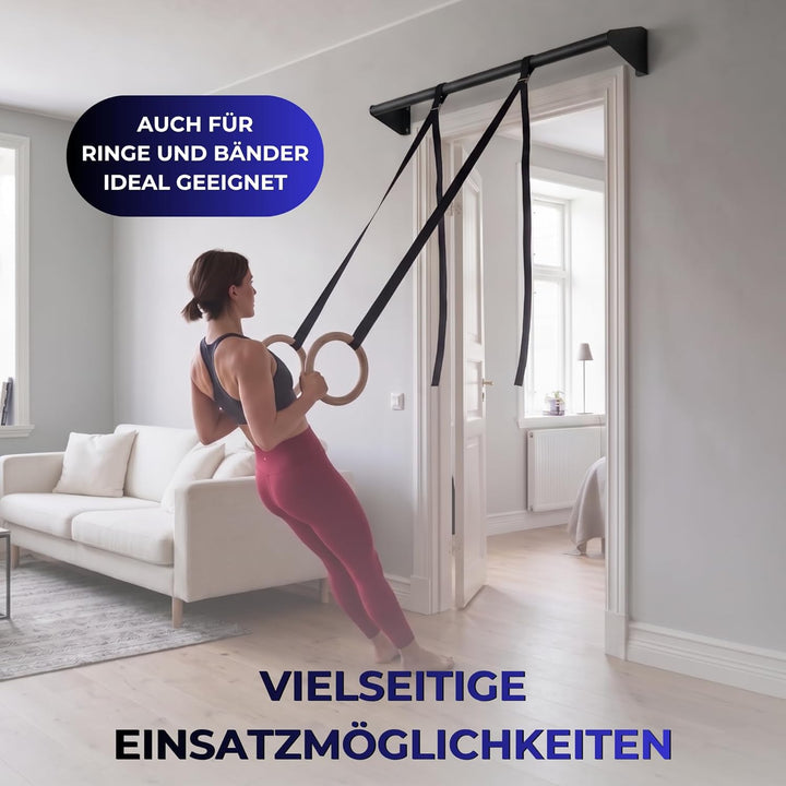 Klimmzugstange Wand, Pull Up Bar zur Wandmontage über Türrahmen & Balken - robuster Stahl pulverbesc