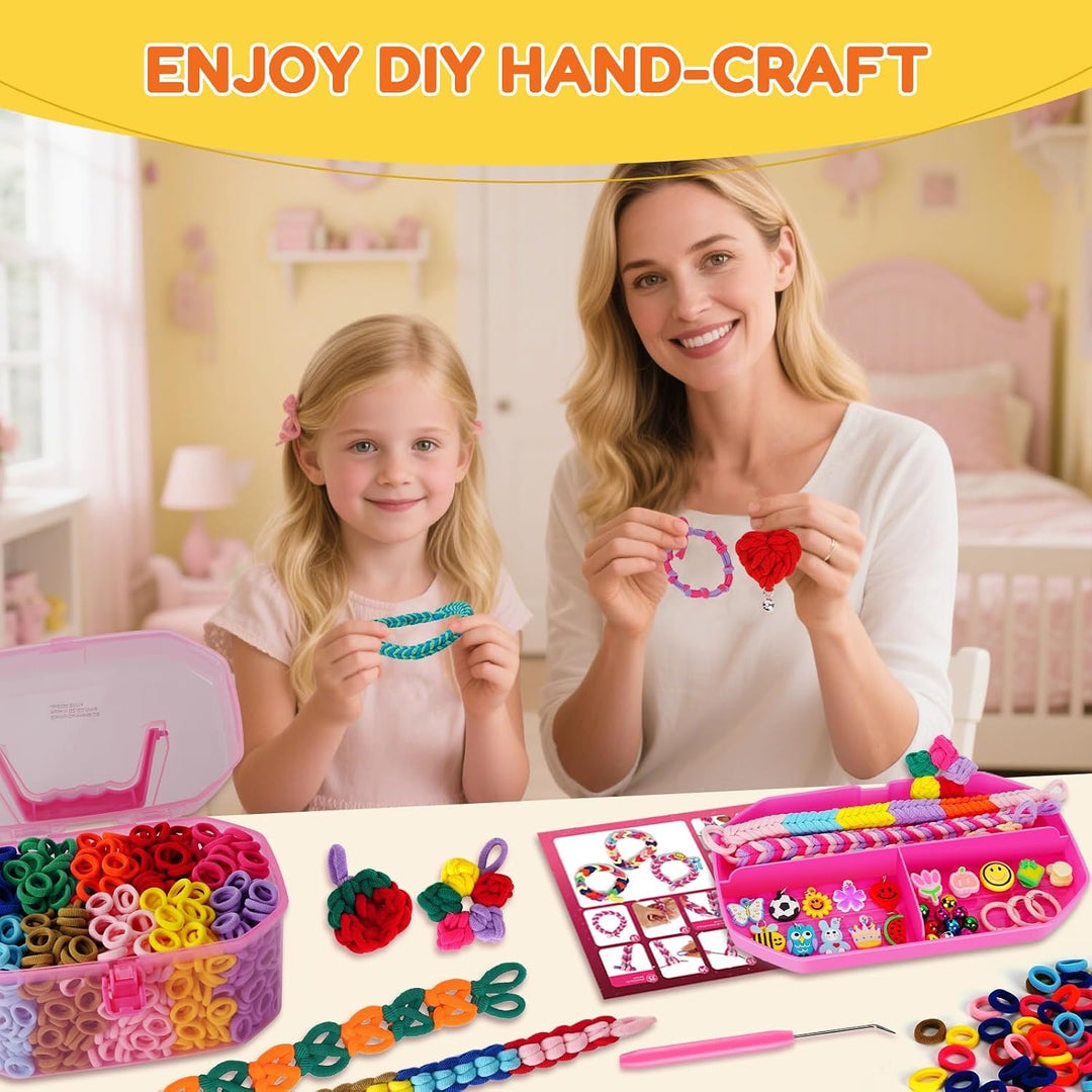 FunzBo Loom Bänder Set für Kinder 1000pcs 2025 Upgraded Soft Loom Bänder Haargummis Mädchen Armbände