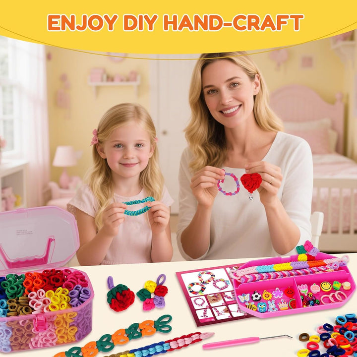 FunzBo Loom Bänder Set für Kinder 1000pcs 2025 Upgraded Soft Loom Bänder Haargummis Mädchen Armbände