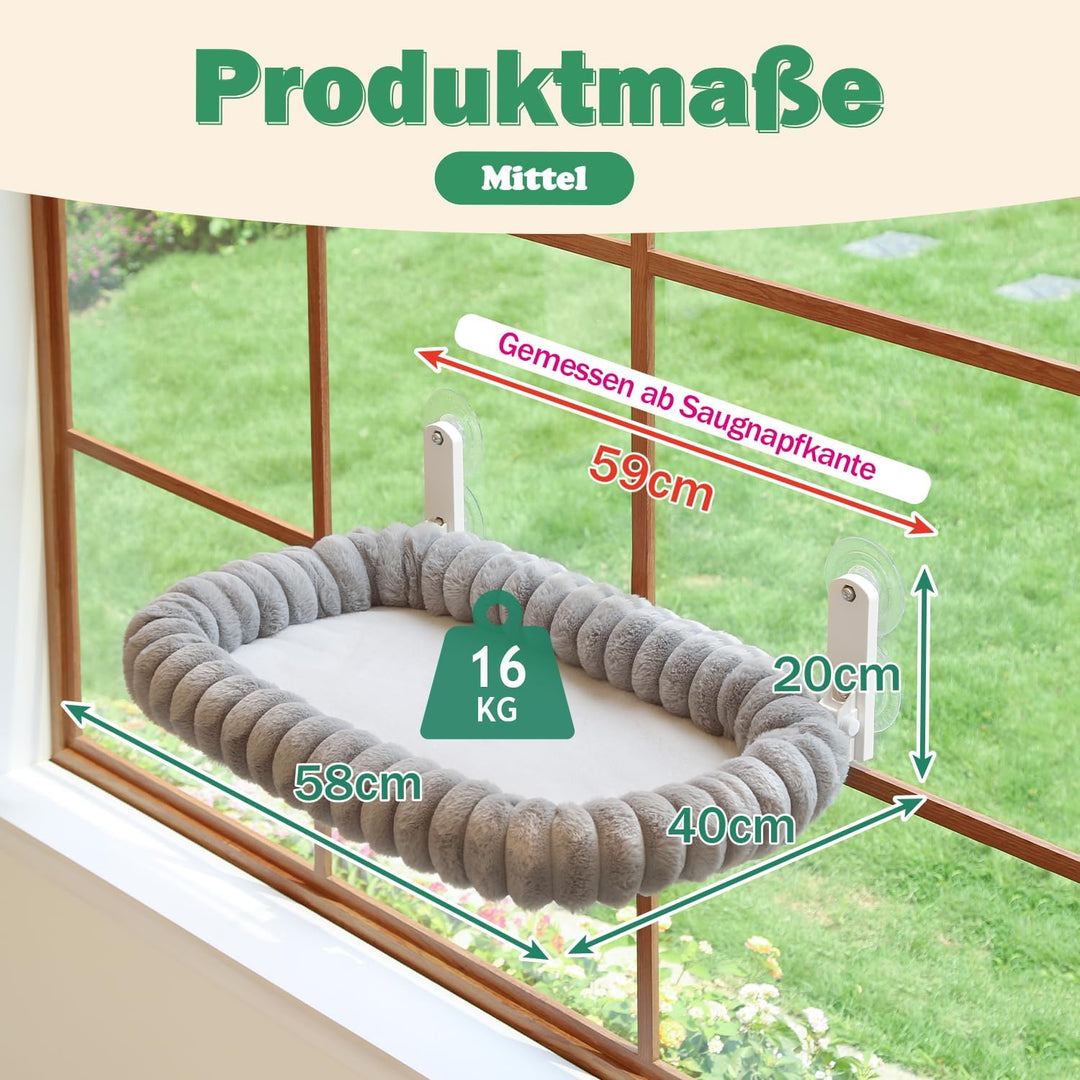 Zakkart SnugCloud Klappbarer Katzen-Fensterplatz – Kabellos, kuschelweiches, waschbares Bett mit 4-S