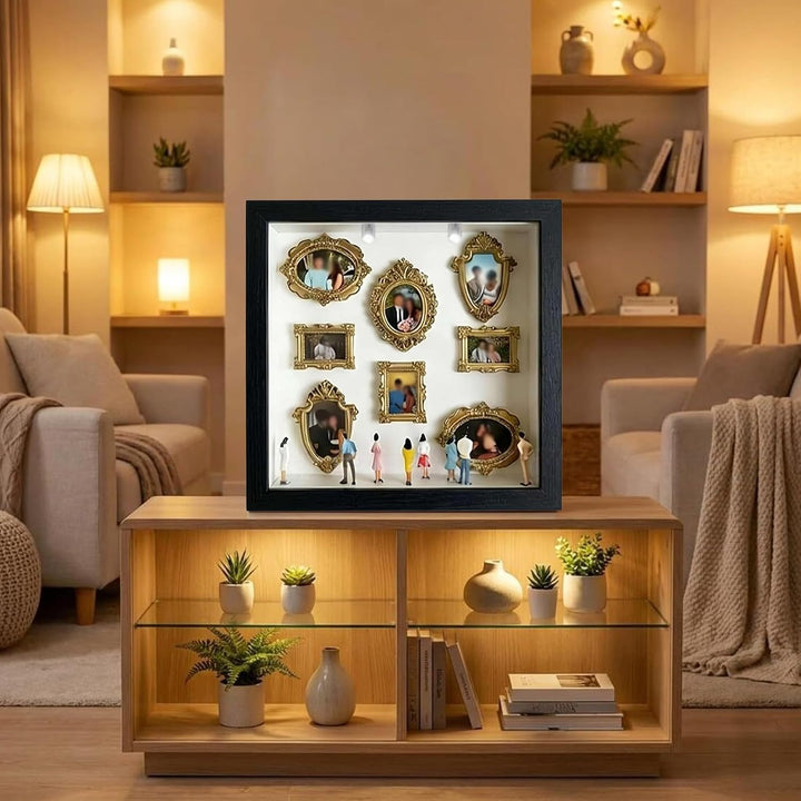 DIY Mini Museum Silhouette Box mit LED Licht, DIY Mini Museum Bilderrahmen mit 8 Mini Goldene Rahmen