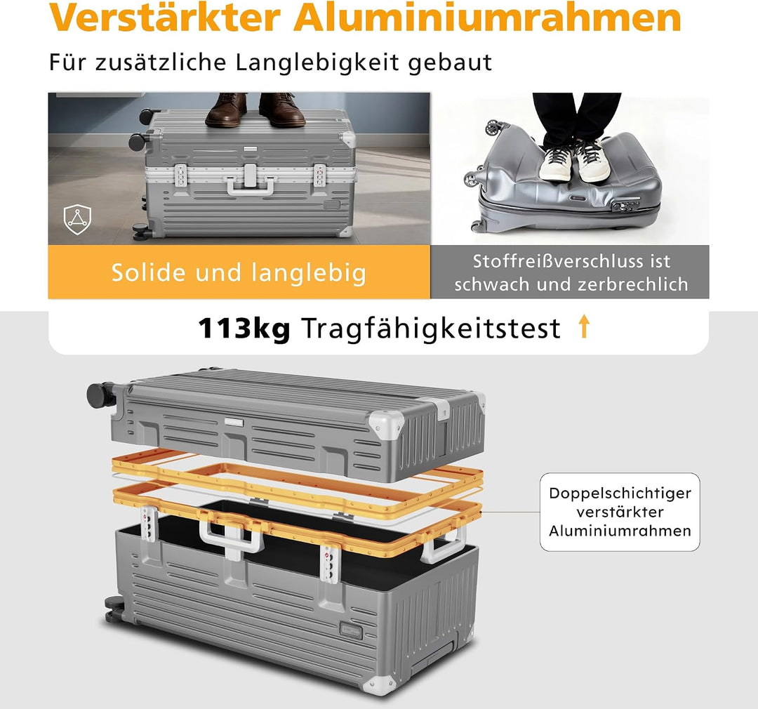 ALPHA CAMP Koffer L Aluminium Rahmen &amp; Polycarbonat Hartschale mit TSA Schloss 360°Doppelrollen Reis