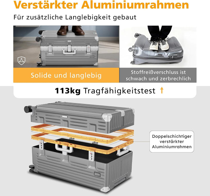 ALPHA CAMP Koffer L Aluminium Rahmen &amp; Polycarbonat Hartschale mit TSA Schloss 360°Doppelrollen Reis