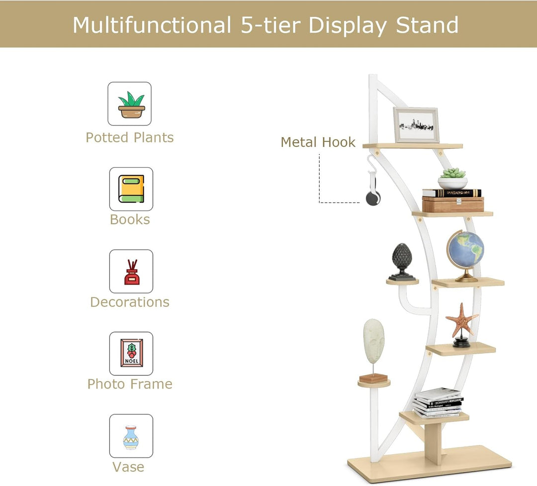 KOMFOTTEU 5-Stöckiger Pflanzenständer, Metall-Blumenständer, Pflanzentreppe mit Kippschutz, Blumentr