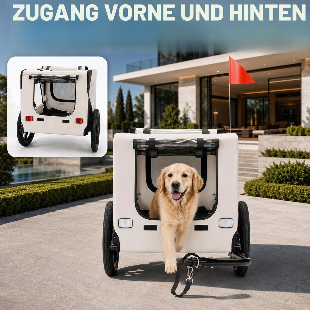 zoomundo Fahrradanhänger Hundeanhänger Transport - Jacky in Beige/Schwarz | Stabiler Hundeanhänger m