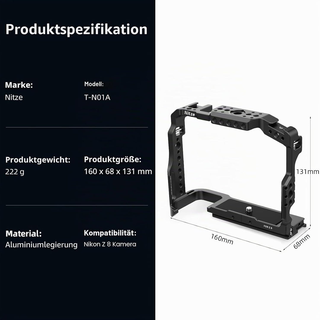 Nitze Z8 Camera Cage für Nikon Z 8 Kamera, Z8 Kamerakäfig Vollkäfig mit Integrierter NATO Schiene, Z