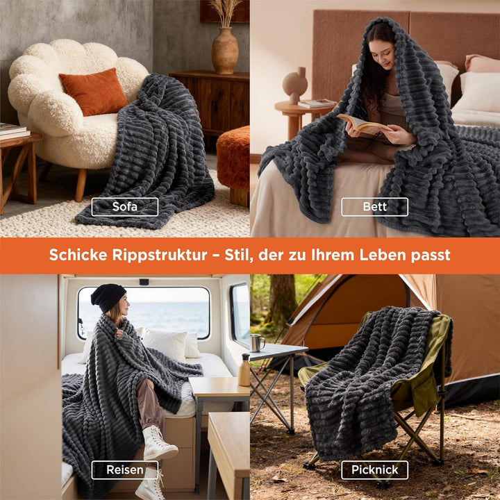 Bedsure Kuscheldecke Flauschig Decke Fleecedecke – Weiche Warme Grobe Korddecke Gemütlicher Überwurf