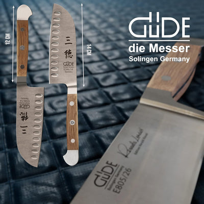 GÜDE Solingen - Santoku Messer mit Kulle geschmiedet, 14 cm, Fasseichenholz, ALPHA FASSEICHE, Doppel