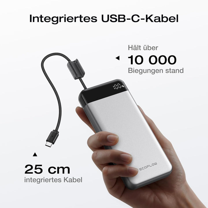 EcoFlow Rapid Powerbank 20000mAh, 45W PPS Schnellladen, mit integriertem ausziehbarem USB-C Kabel fü