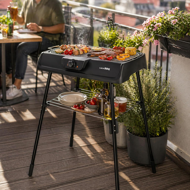 Elektrischer Tischgrill & Standgrill 2000W mit Edelstahl Grillrost | Balkongrill raucharm | Elektrog