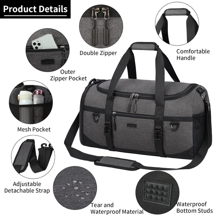 Lubardy Sporttasche Reisetasche Gross 55L Wasserdicht mit Sporthandtuch Schuhfach Nassfach Weekender
