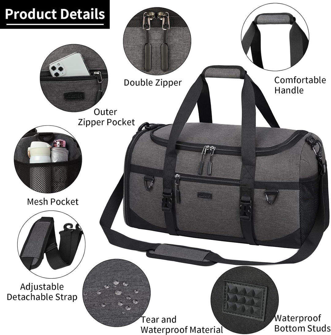 Lubardy Sporttasche Reisetasche Gross 40L Wasserdicht mit Sporthandtuch Schuhfach Nassfach Weekender