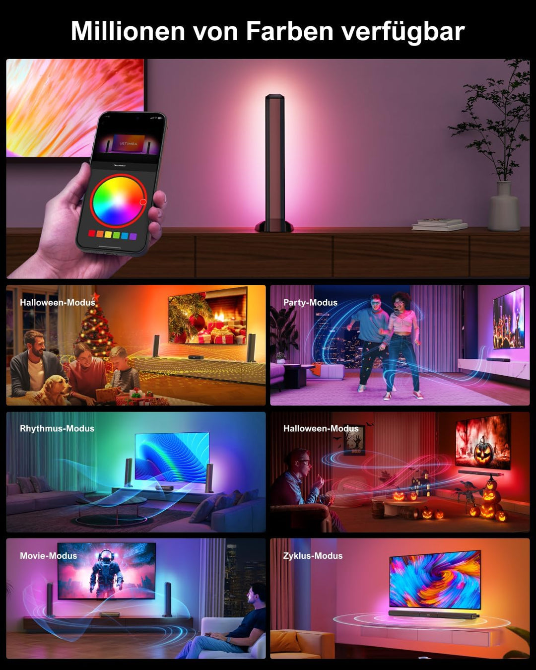 ULTIMEA 5.0ch Soundbar für TV Geräte, Soundbar mit RGB-Beleuchtung für Heimkino, teilbare TV Soundba