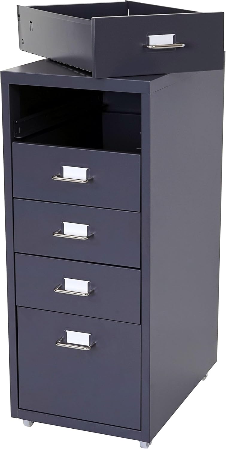 PROREGAL Rollcontainer Housten HxBxT 69x28x41cm 5 Schubladen Dunkelgrau Schubladenschrank Stahlschra
