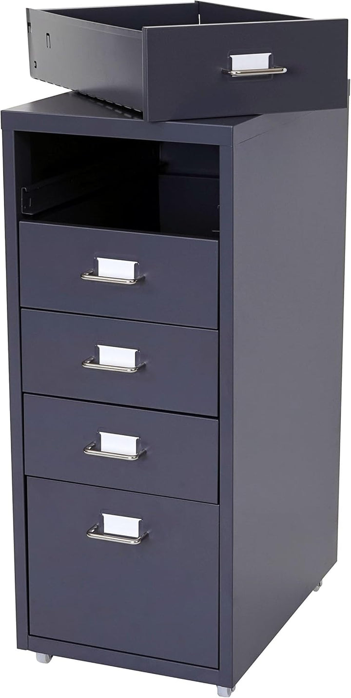 PROREGAL Rollcontainer Housten HxBxT 69x28x41cm 5 Schubladen Dunkelgrau Schubladenschrank Stahlschra