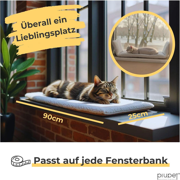 PiuPet Fensterliege für Katzen 90×25 cm | Rutschfestes Katzenbett für Fensterbank und Fensterbrett |