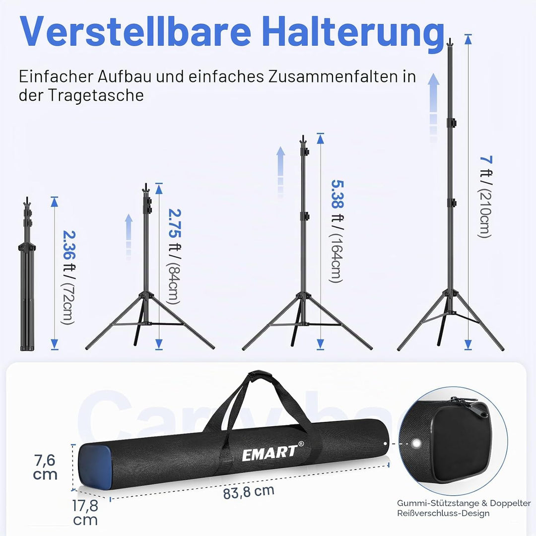 EMART Foto Hintergrund Ständer, 2x3m Verstellbarer Hintergrundsystem mit 4 Stück Hintergrundklemmen,