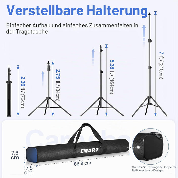 EMART Foto Hintergrund Ständer, 2x3m Verstellbarer Hintergrundsystem mit 4 Stück Hintergrundklemmen,