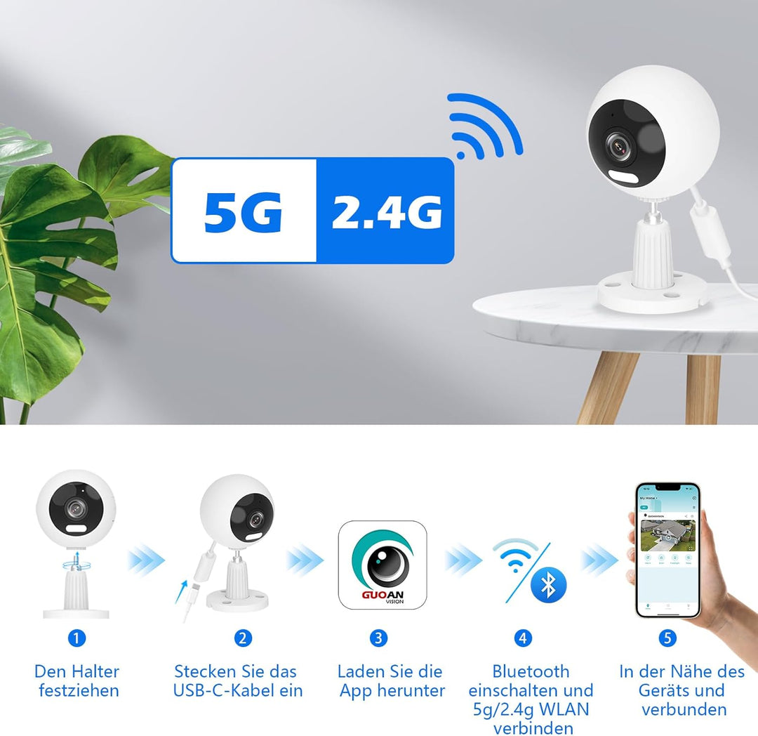 3MP 5G Überwachungskamera Aussen/Innen, Kamera Überwachung Aussen, WLAN Camera Indoor/Outdoor, Babyp