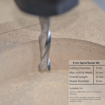 SpeTool Spiralnutfräser 8mm Schaft Downcut 32mm Schnittlänge Nutfräser Spiralfräser 2 Flöten Router